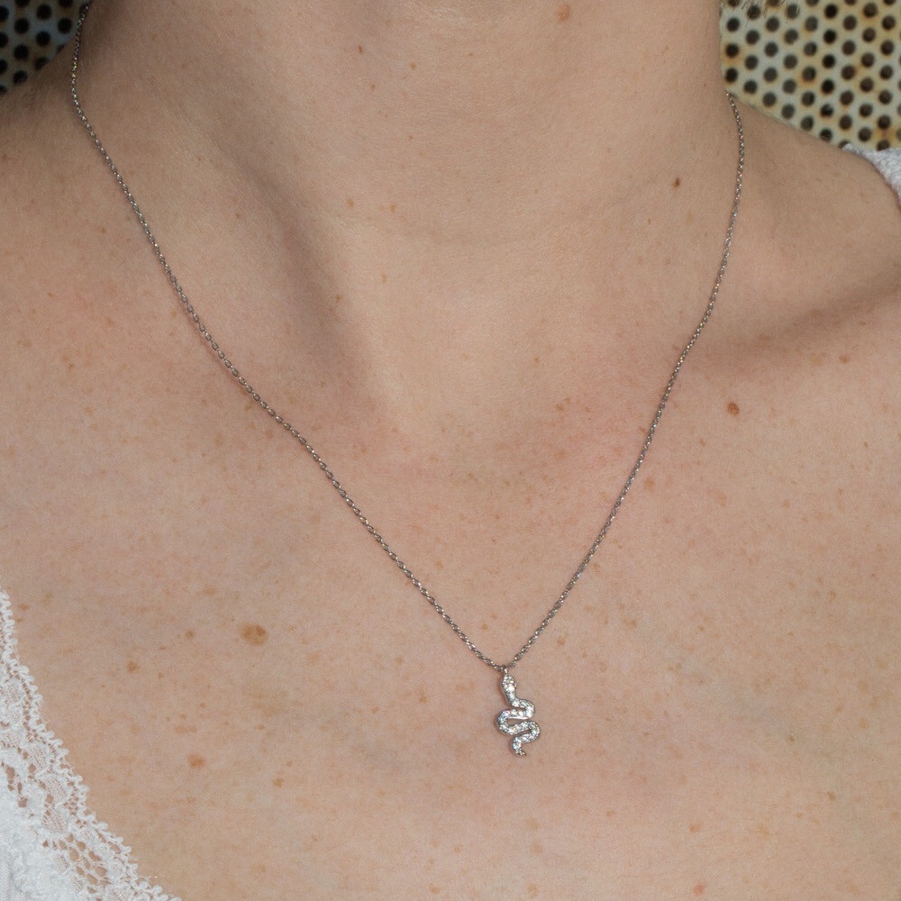 Silver Rhinestone Snake Necklace //Brandy Melville